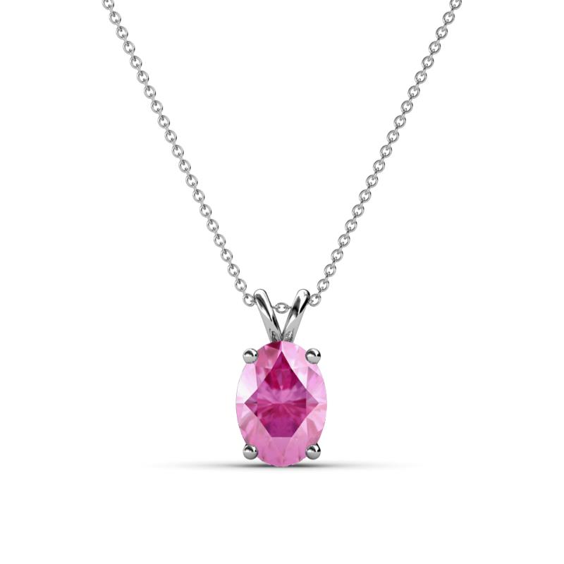 Jassiel 7x5 mm Oval Cut Pink Sapphire Double Bail Solitaire Pendant Necklace 