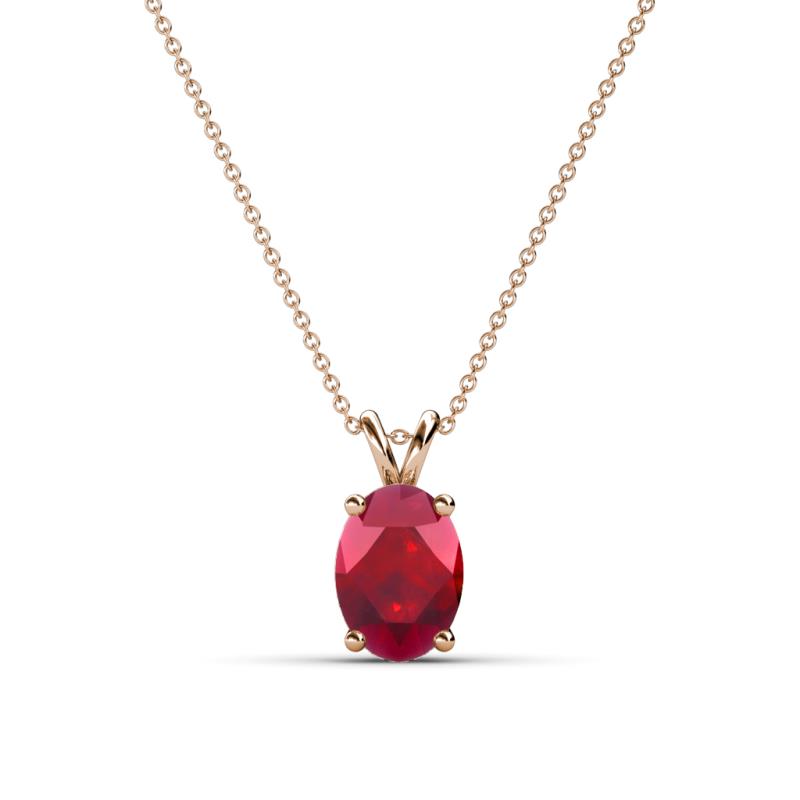Jassiel 7x5 mm Oval Cut Ruby Double Bail Solitaire Pendant Necklace 