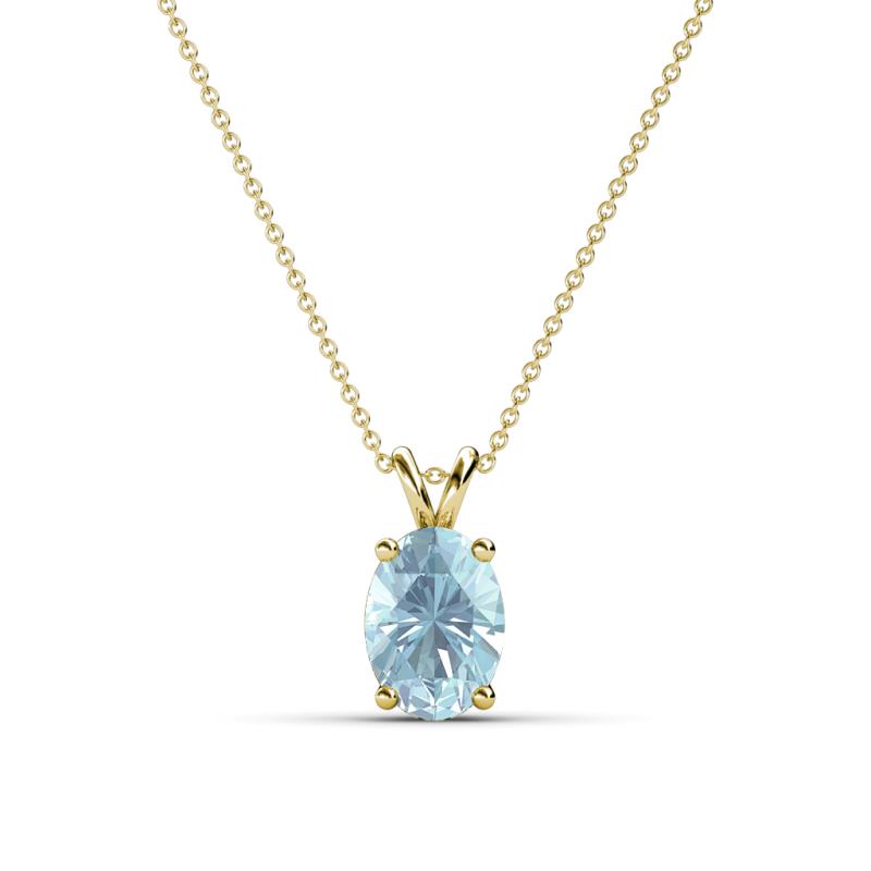 Jassiel 7x5 mm Oval Cut Aquamarine Double Bail Solitaire Pendant Necklace 