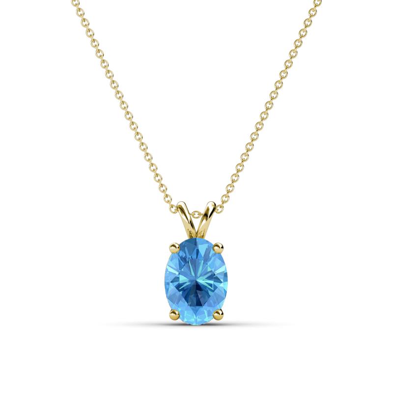 Jassiel 7x5 mm Oval Cut Blue Topaz Double Bail Solitaire Pendant Necklace 