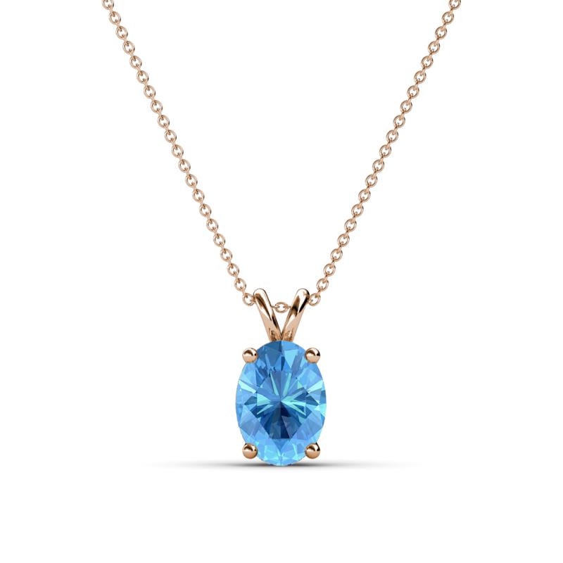 Jassiel 7x5 mm Oval Cut Blue Topaz Double Bail Solitaire Pendant Necklace 