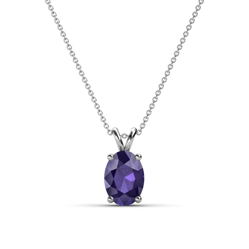 Jassiel 7x5 mm Oval Cut Iolite Double Bail Solitaire Pendant Necklace 