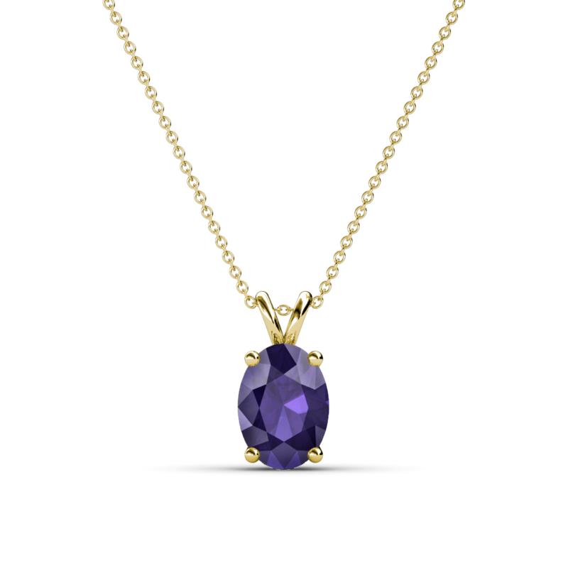 Jassiel 7x5 mm Oval Cut Iolite Double Bail Solitaire Pendant Necklace 