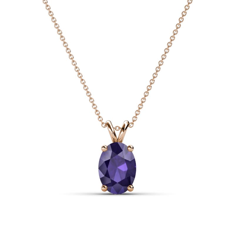 Jassiel 7x5 mm Oval Cut Iolite Double Bail Solitaire Pendant Necklace 