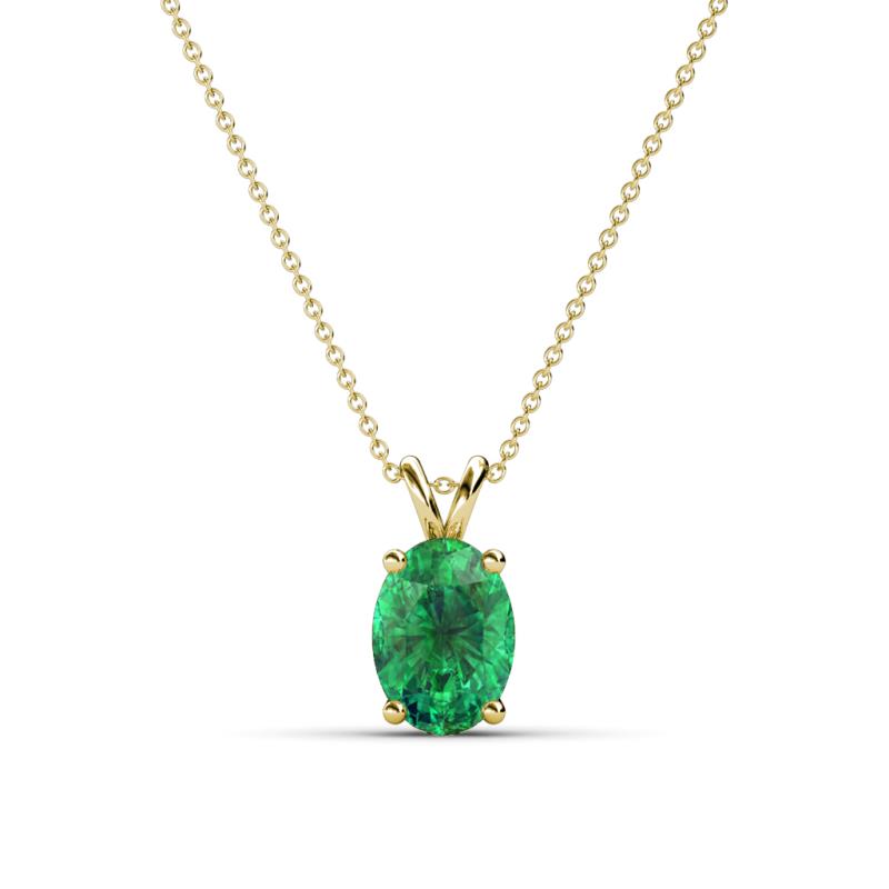 Jassiel 7x5 mm Oval Cut Emerald Double Bail Solitaire Pendant Necklace 