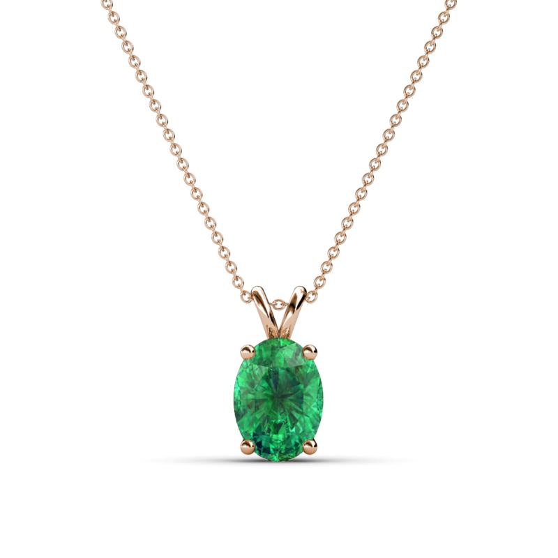 Jassiel 7x5 mm Oval Cut Emerald Double Bail Solitaire Pendant Necklace 