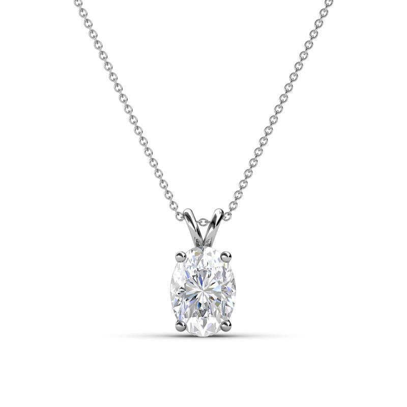 Jassiel 7x5 mm Oval Cut White Sapphire Double Bail Solitaire Pendant Necklace 