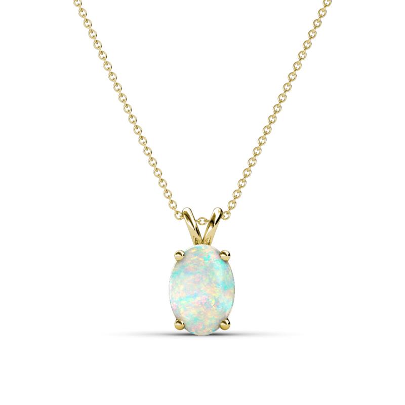 Jassiel 7x5 mm Oval Cut Opal Double Bail Solitaire Pendant Necklace 