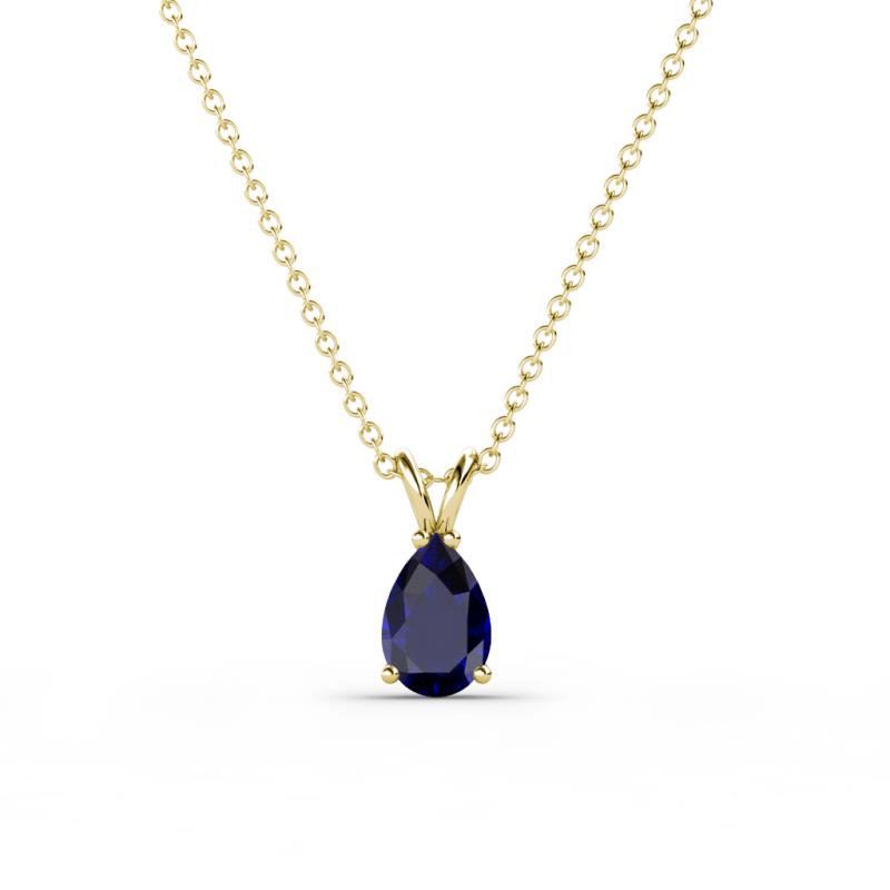 Jassiel 6x4 mm Pear Cut Blue Sapphire Double Bail Solitaire Pendant Necklace 