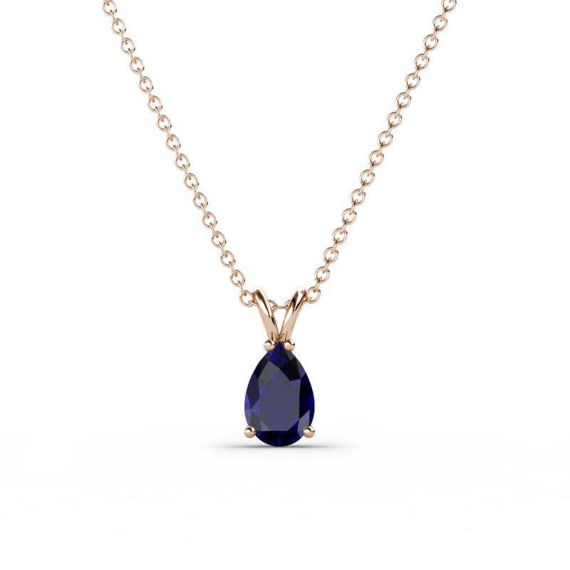 Jassiel 6x4 mm Pear Cut Blue Sapphire Double Bail Solitaire Pendant Necklace 