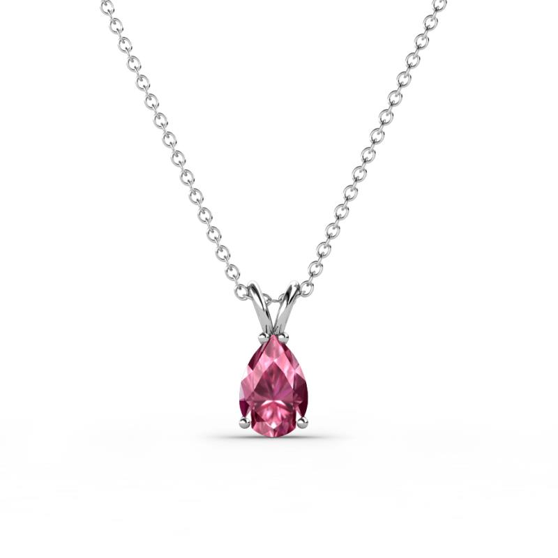 Jassiel 6x4 mm Pear Cut Pink Tourmaline Double Bail Solitaire Pendant Necklace 