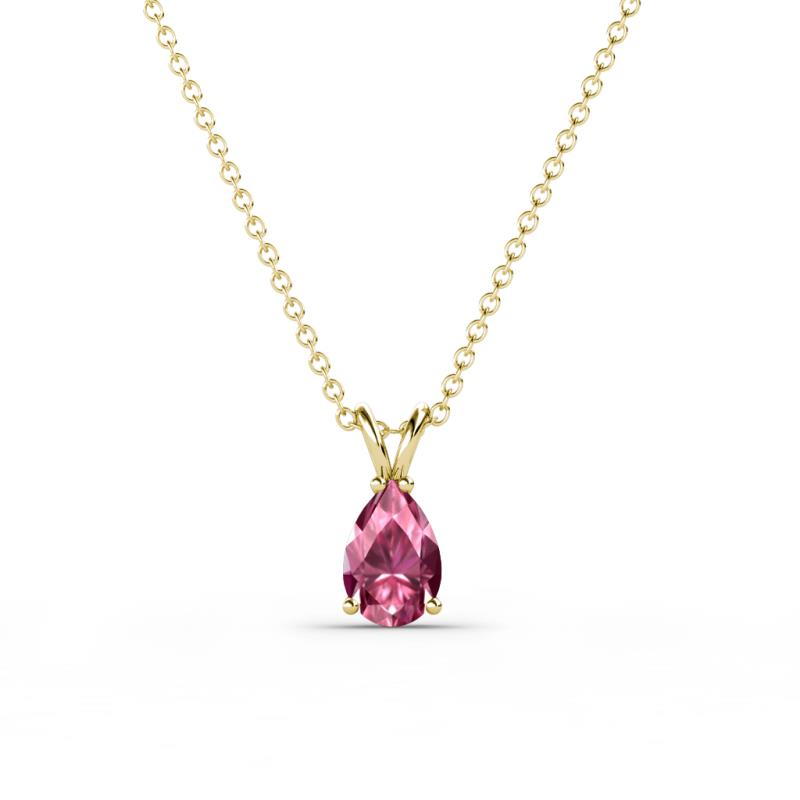 Jassiel 6x4 mm Pear Cut Pink Tourmaline Double Bail Solitaire Pendant Necklace 