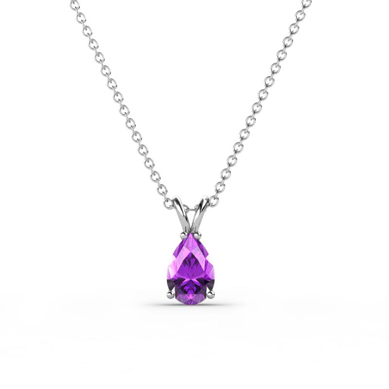 Jassiel 6x4 mm Pear Cut Amethyst Double Bail Solitaire Pendant Necklace 