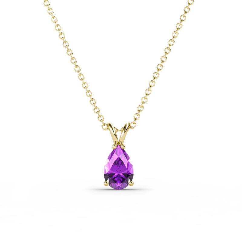 Jassiel 6x4 mm Pear Cut Amethyst Double Bail Solitaire Pendant Necklace 