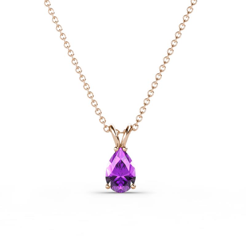 Jassiel 6x4 mm Pear Cut Amethyst Double Bail Solitaire Pendant Necklace 