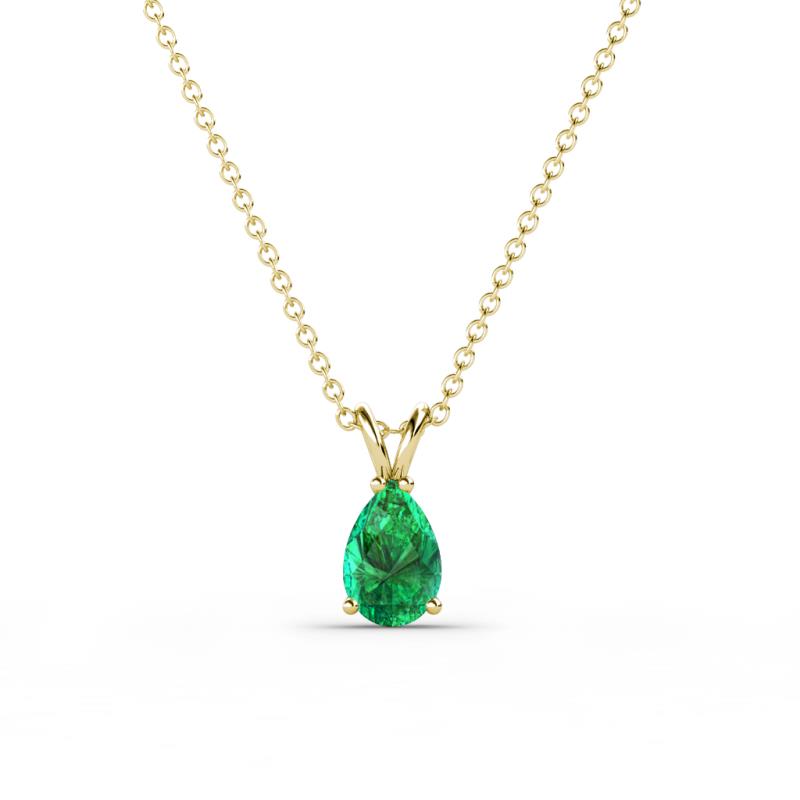 Jassiel 6x4 mm Pear Cut Emerald Double Bail Solitaire Pendant Necklace 