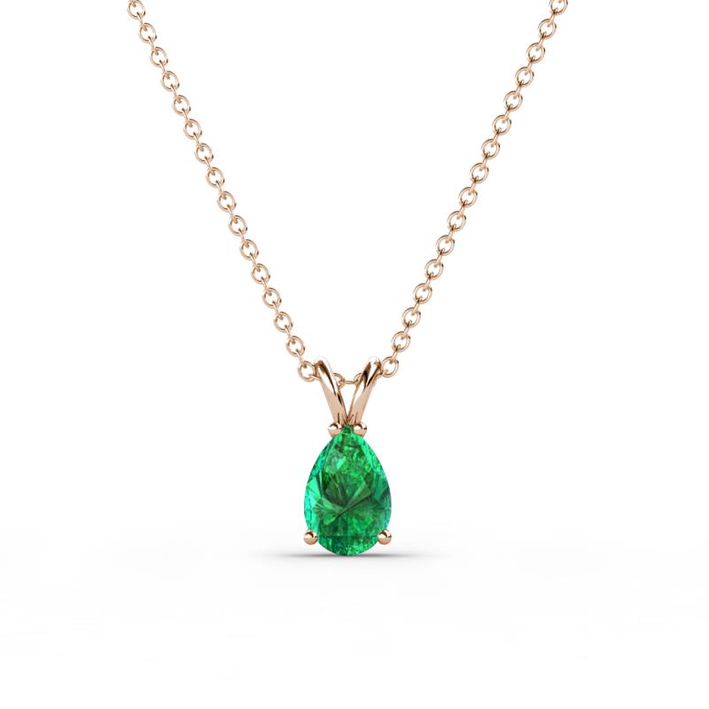 Jassiel 6x4 mm Pear Cut Emerald Double Bail Solitaire Pendant Necklace 