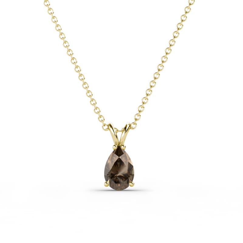 Jassiel 6x4 mm Pear Cut Smoky Quartz Double Bail Solitaire Pendant Necklace 