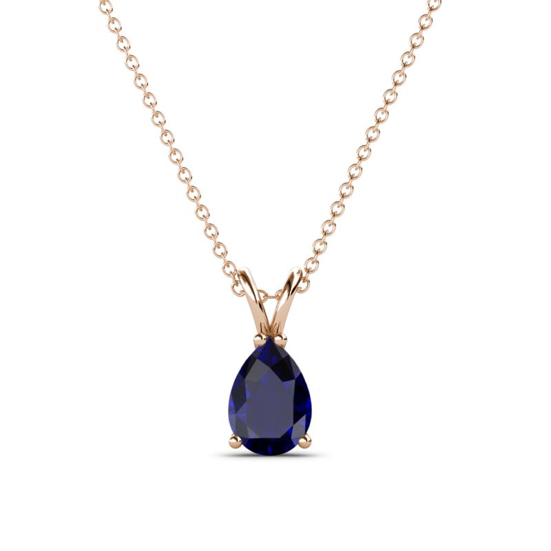 Jassiel 7x5 mm Pear Cut Blue Sapphire Double Bail Solitaire Pendant Necklace 
