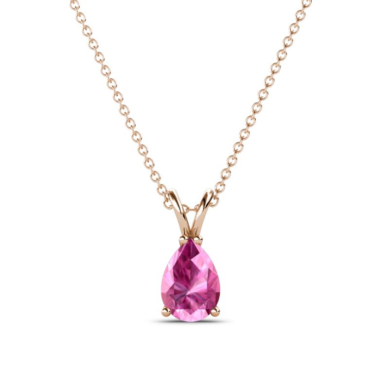 Jassiel 7x5 mm Pear Cut Pink Sapphire Double Bail Solitaire Pendant Necklace 