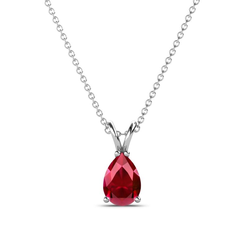 Jassiel 7x5 mm Pear Cut Ruby Double Bail Solitaire Pendant Necklace 