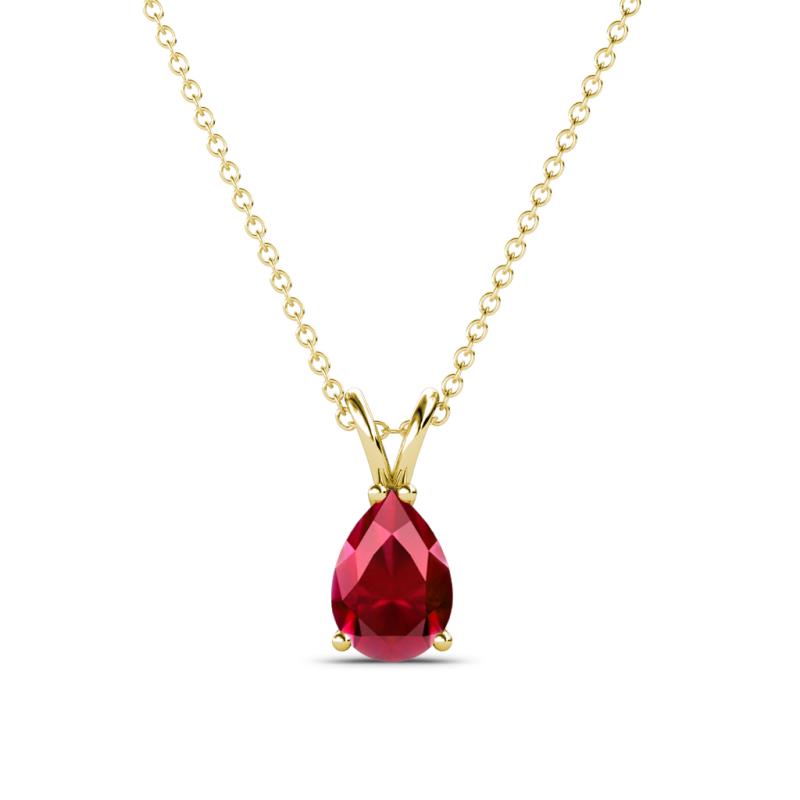 Jassiel 7x5 mm Pear Cut Ruby Double Bail Solitaire Pendant Necklace 