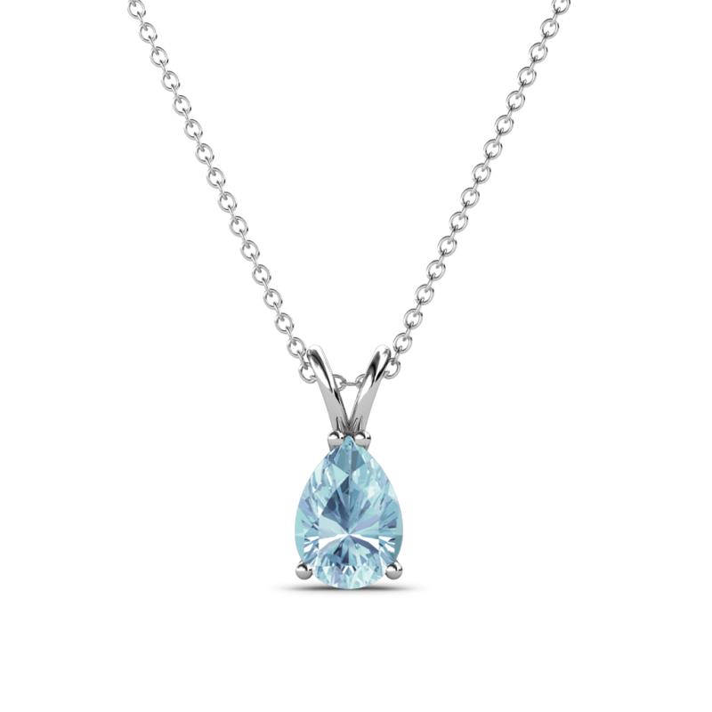 Jassiel 7x5 mm Pear Cut Aquamarine Double Bail Solitaire Pendant Necklace 