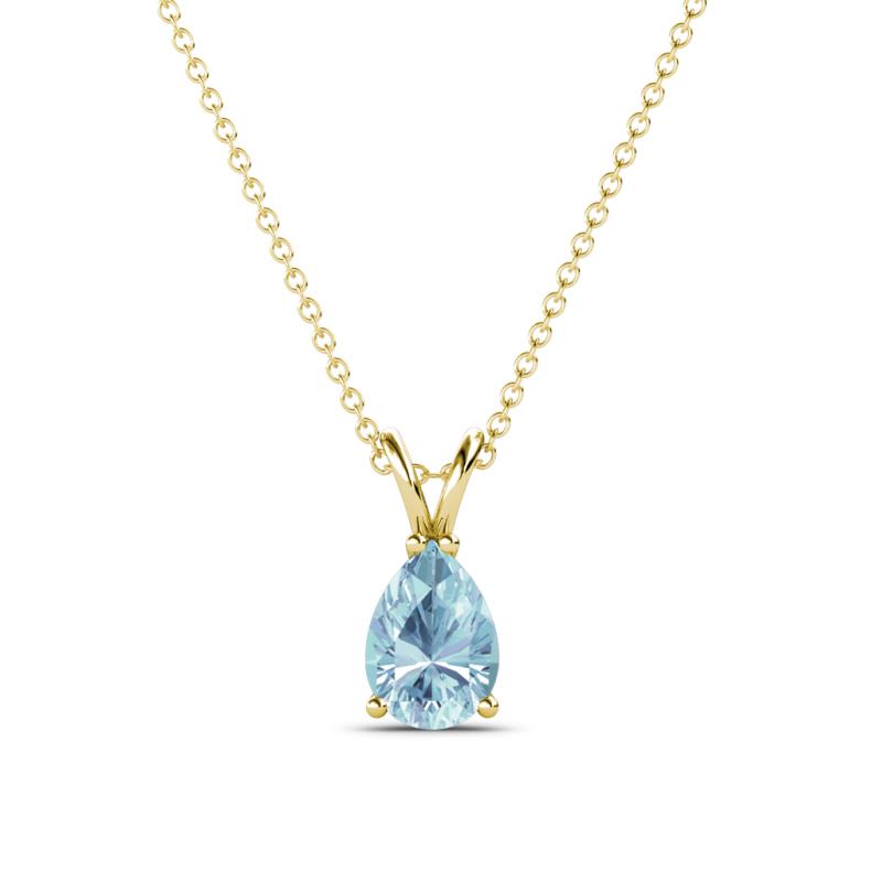 Jassiel 7x5 mm Pear Cut Aquamarine Double Bail Solitaire Pendant Necklace 