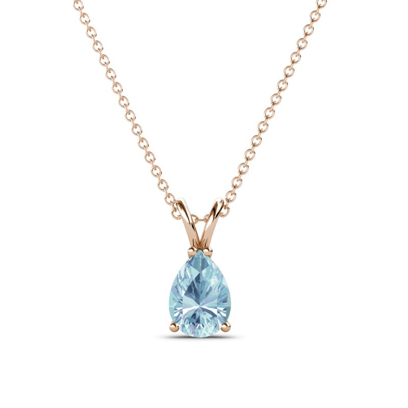 Jassiel 7x5 mm Pear Cut Aquamarine Double Bail Solitaire Pendant Necklace 