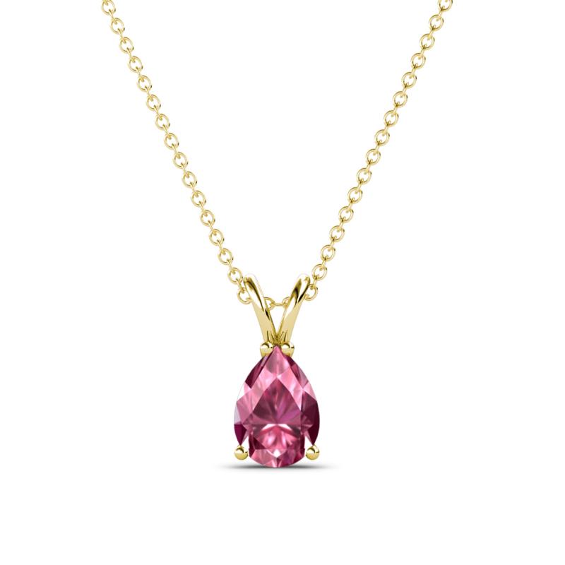 Jassiel 7x5 mm Pear Cut Pink Tourmaline Double Bail Solitaire Pendant Necklace 