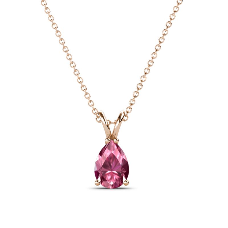 Jassiel 7x5 mm Pear Cut Pink Tourmaline Double Bail Solitaire Pendant Necklace 
