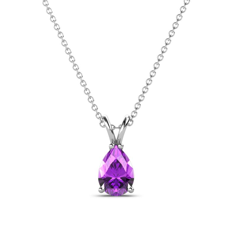 Jassiel 7x5 mm Pear Cut Amethyst Double Bail Solitaire Pendant Necklace 