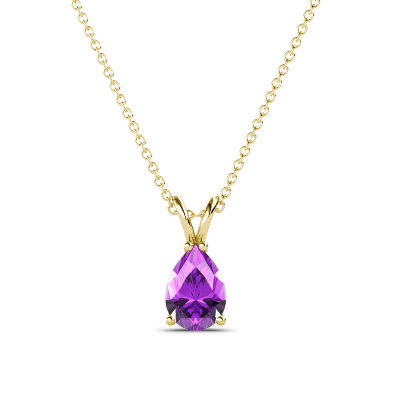 Jassiel 7x5 mm Pear Cut Amethyst Double Bail Solitaire Pendant Necklace 
