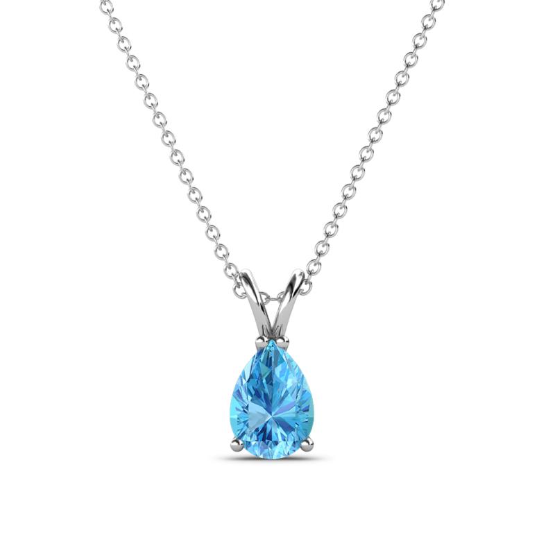 Jassiel 7x5 mm Pear Cut Blue Topaz Double Bail Solitaire Pendant Necklace 