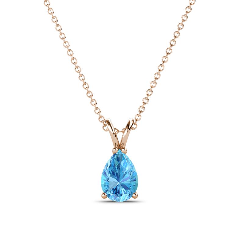 Jassiel 7x5 mm Pear Cut Blue Topaz Double Bail Solitaire Pendant Necklace 