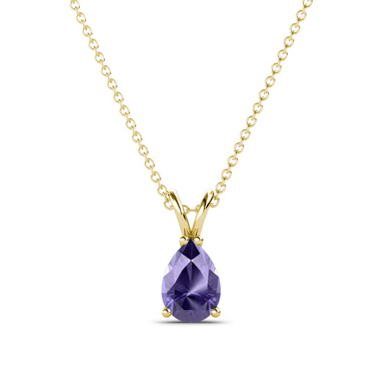 Jassiel 7x5 mm Pear Cut Iolite Double Bail Solitaire Pendant Necklace 