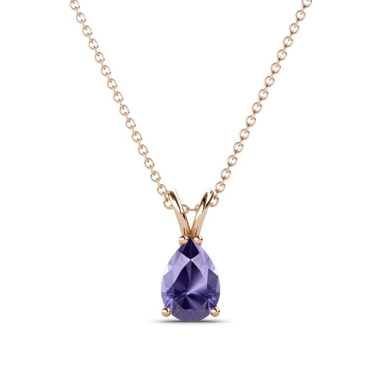 Jassiel 7x5 mm Pear Cut Iolite Double Bail Solitaire Pendant Necklace 