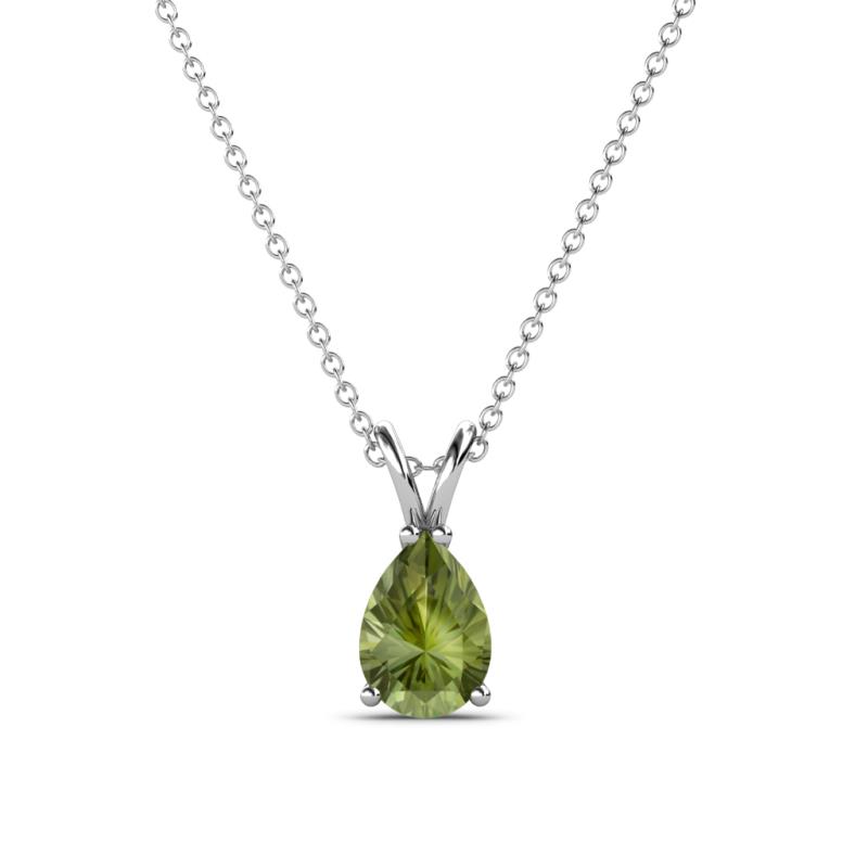 Jassiel 7x5 mm Pear Cut Peridot Double Bail Solitaire Pendant Necklace 