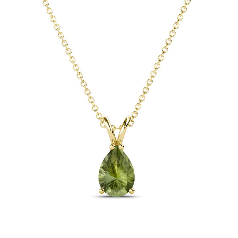 Jassiel 7x5 mm Pear Cut Peridot Double Bail Solitaire Pendant Necklace 