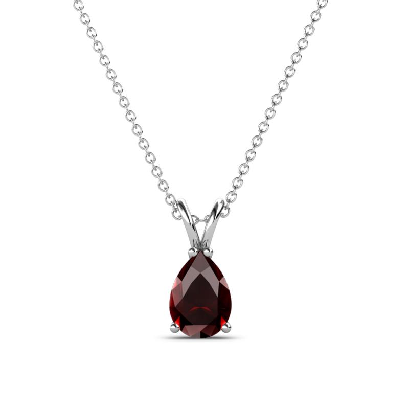 Jassiel 7x5 mm Pear Cut Red Garnet Double Bail Solitaire Pendant Necklace 