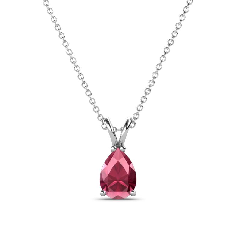 Jassiel 7x5 mm Pear Cut Rhodolite Garnet Double Bail Solitaire Pendant Necklace 