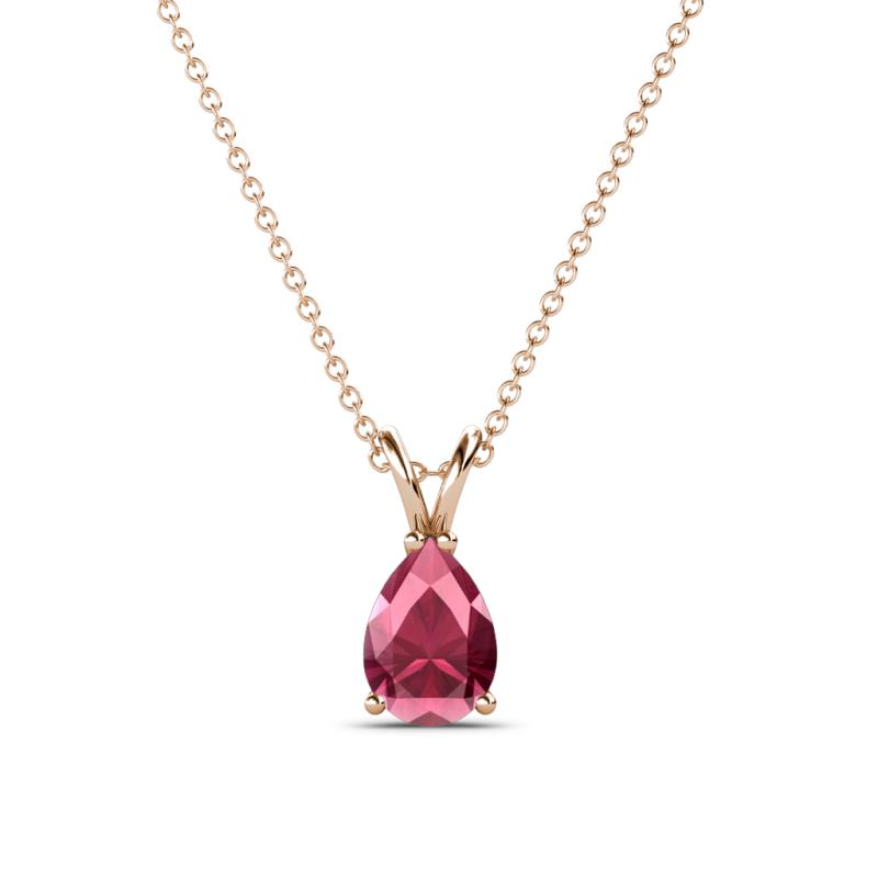 Jassiel 7x5 mm Pear Cut Rhodolite Garnet Double Bail Solitaire Pendant Necklace 