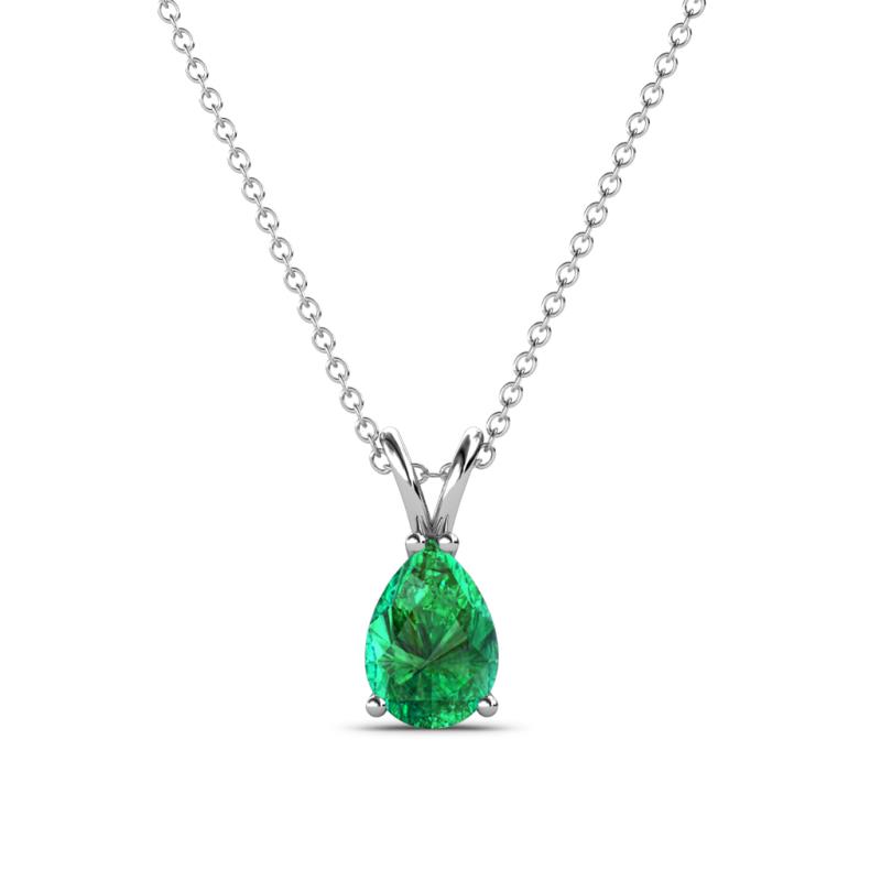 Jassiel 7x5 mm Pear Cut Emerald Double Bail Solitaire Pendant Necklace 