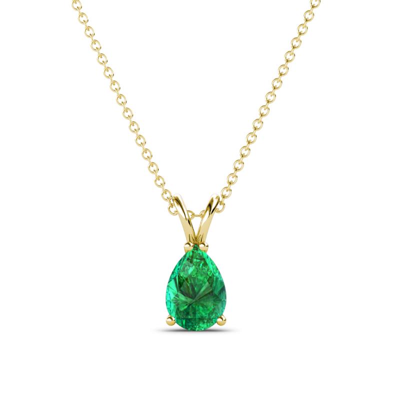 Jassiel 7x5 mm Pear Cut Emerald Double Bail Solitaire Pendant Necklace 