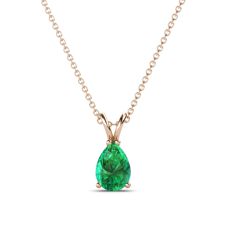 Jassiel 7x5 mm Pear Cut Emerald Double Bail Solitaire Pendant Necklace 