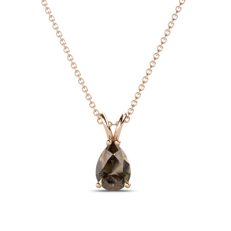 Jassiel 7x5 mm Pear Cut Smoky Quartz Double Bail Solitaire Pendant Necklace 