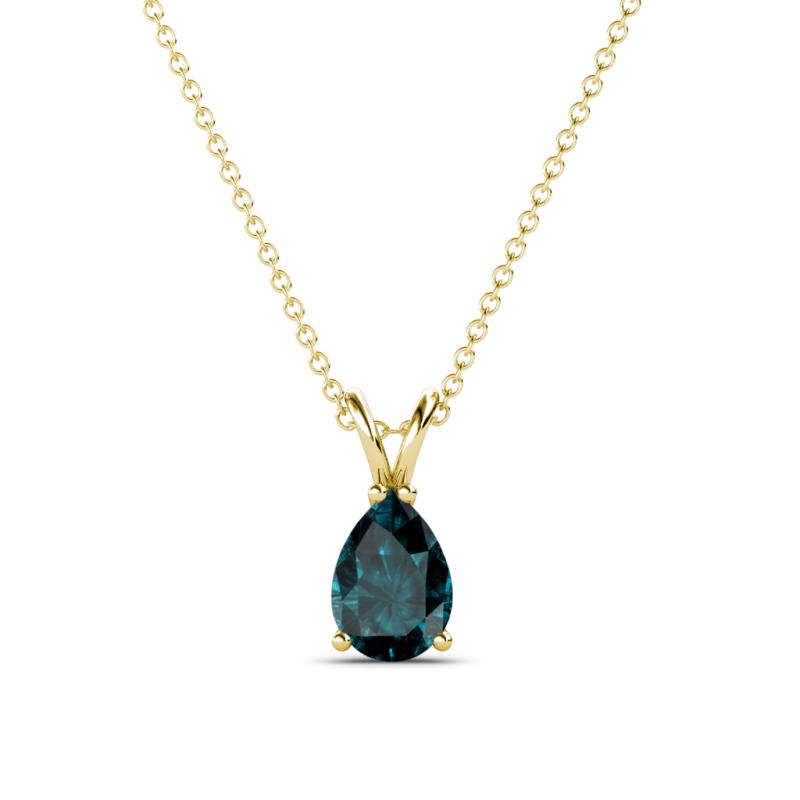 Jassiel 7x5 mm Pear Cut London Blue Topaz Double Bail Solitaire Pendant Necklace 