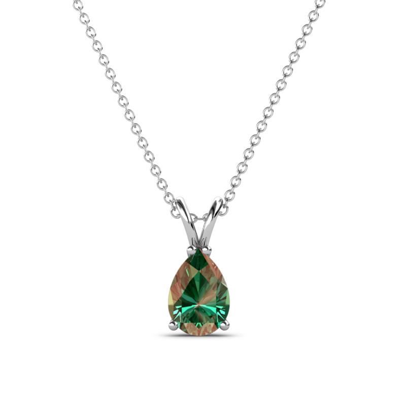 Jassiel 7x5 mm Pear Cut Lab Created Alexandrite Double Bail Solitaire Pendant Necklace 