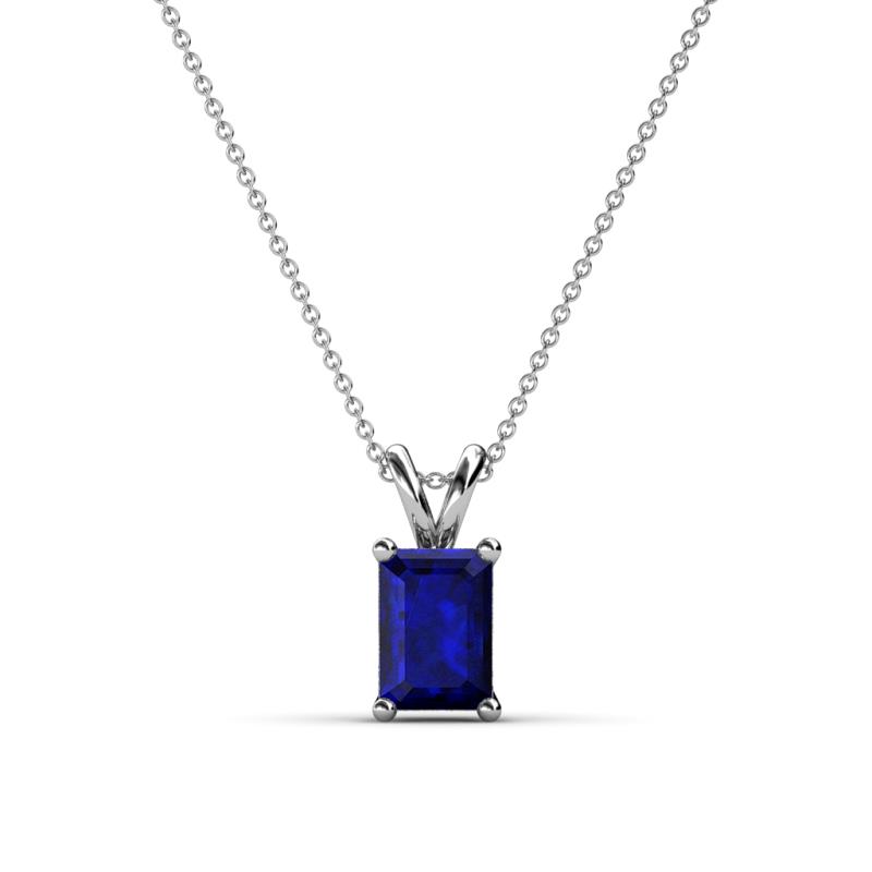 Jassiel 7x5 mm Emerald Cut Blue Sapphire Double Bail Solitaire Pendant Necklace 