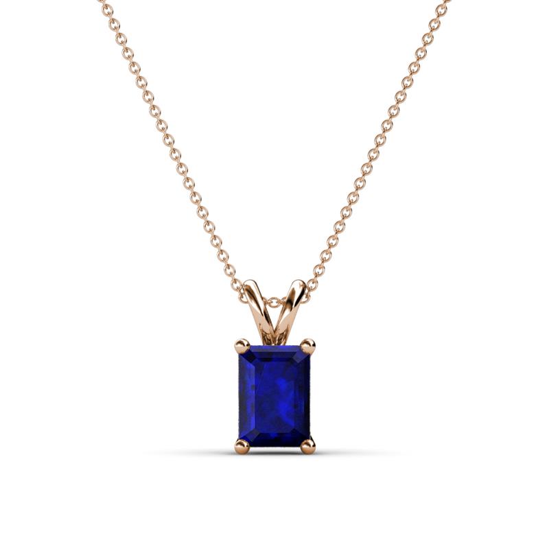 Jassiel 7x5 mm Emerald Cut Blue Sapphire Double Bail Solitaire Pendant Necklace 
